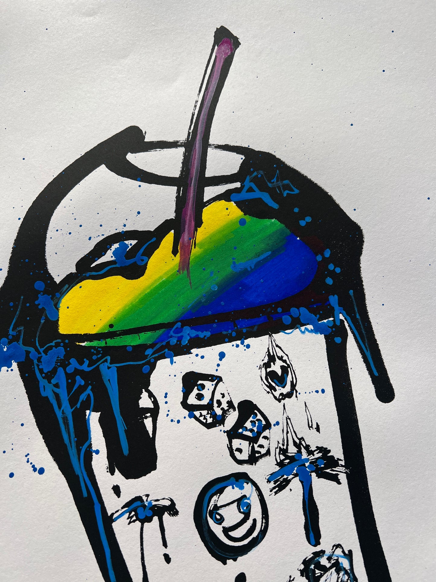 Hand Embellished Print, Blue Electric Lemon Lime Time, 14/33