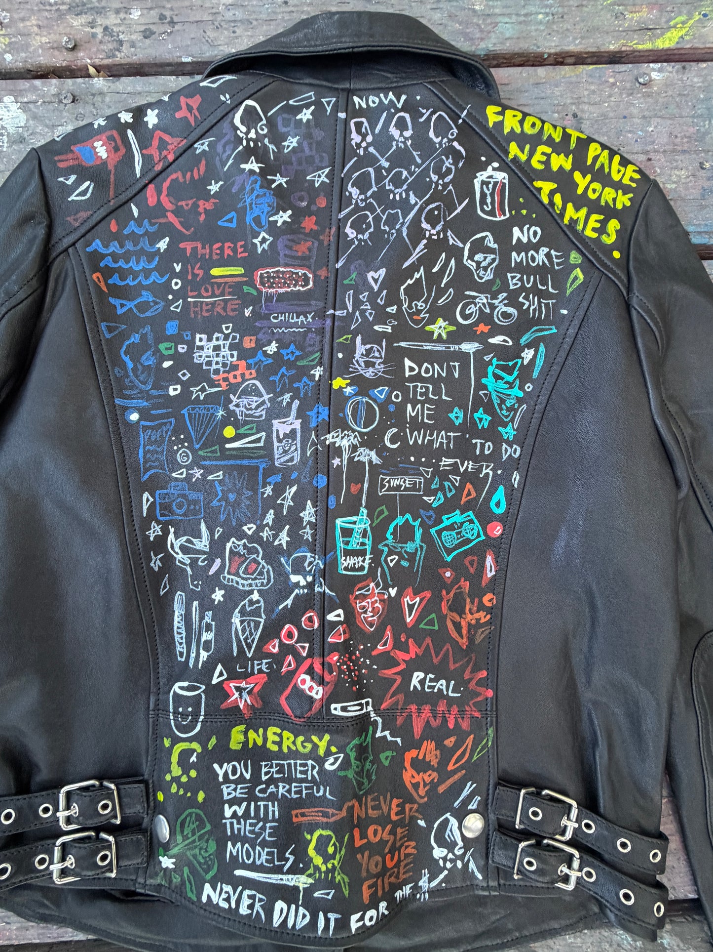 Hand-Painted Women’s Leather Moto Jacket
