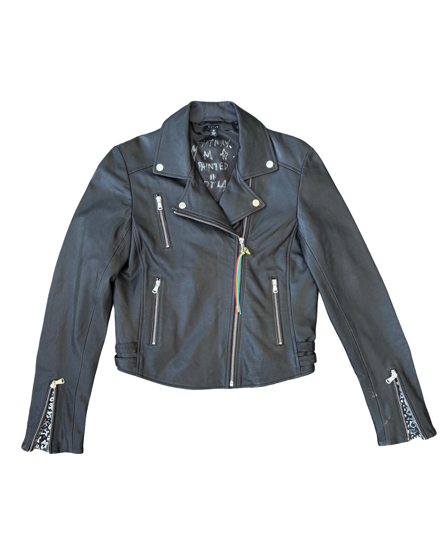 Hand-Painted Women’s Leather Moto Jacket