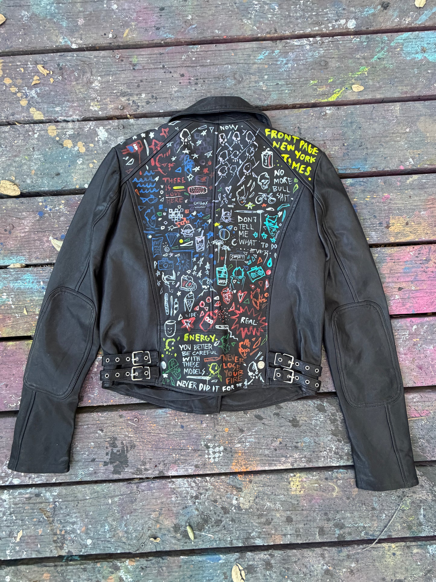 Hand-Painted Women’s Leather Moto Jacket