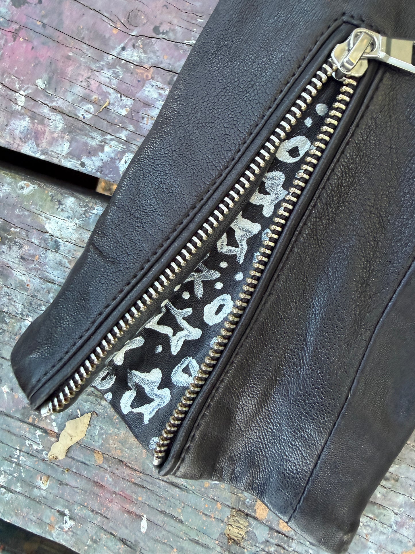 Hand-Painted Women’s Leather Moto Jacket