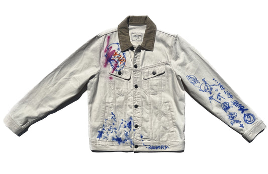 Abstract Face Denim Jacket